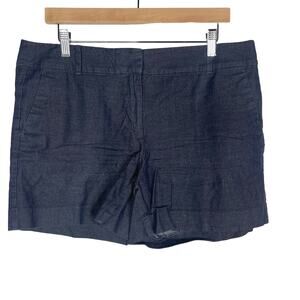 Ann Taylor Womens 10 Blue Chambray Flat Front Chino Shorts Cotton Stretch